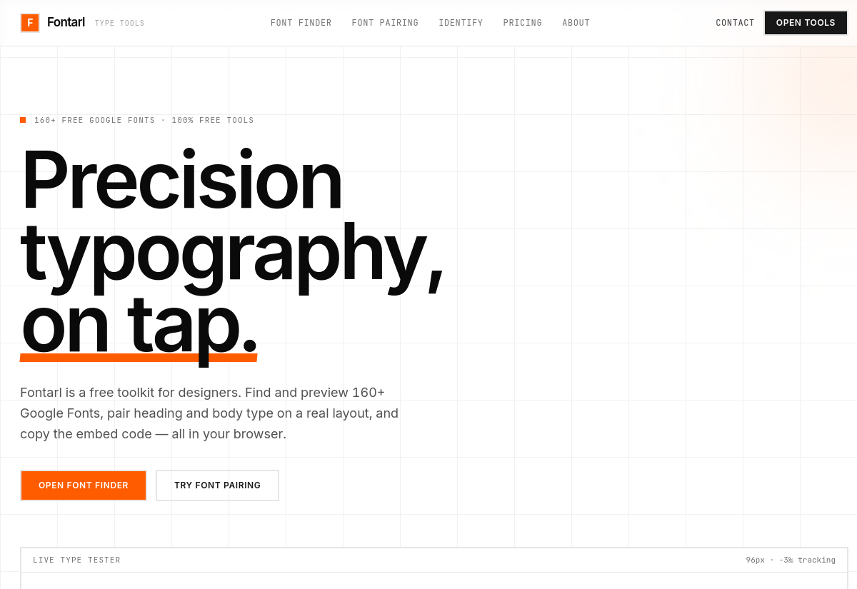 Fontarl font finder and pairing web app