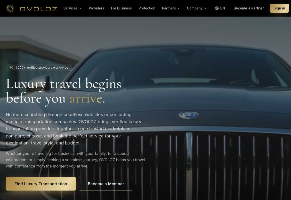 Ovoloz luxury transportation marketplace website