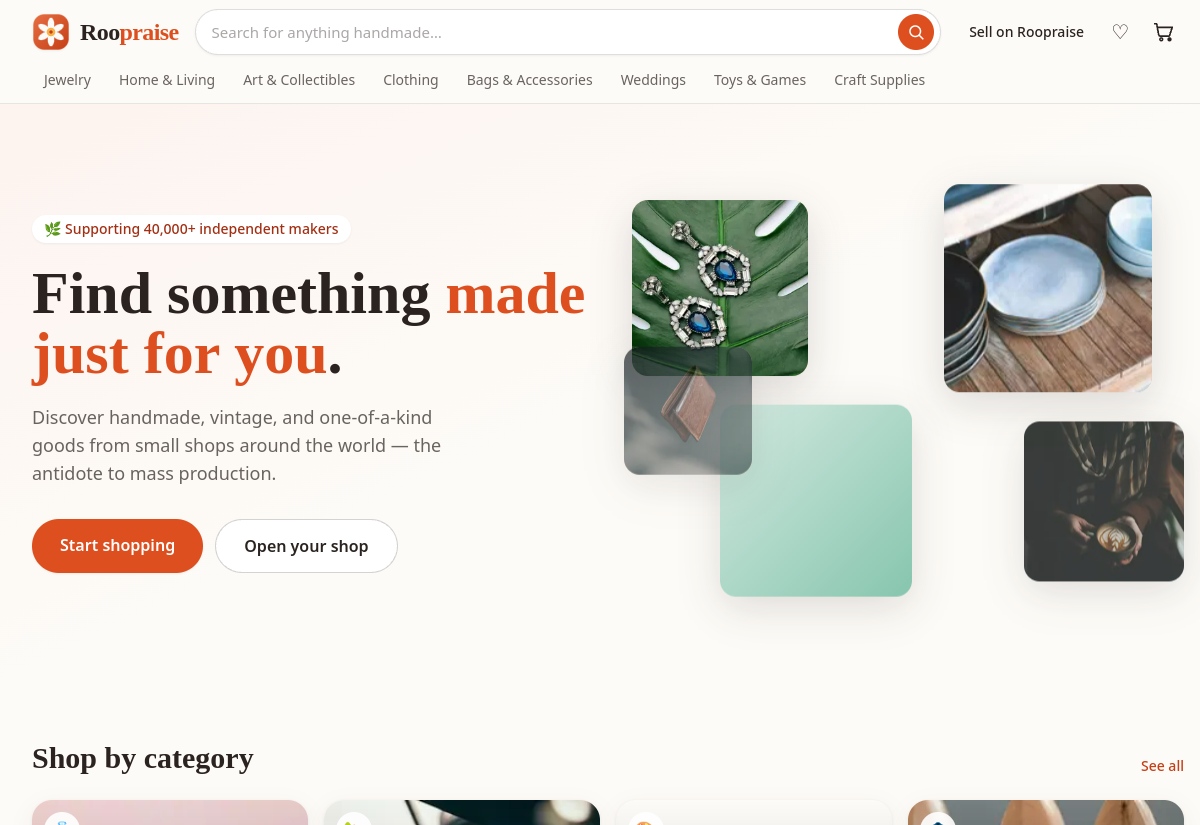 Roopraise handmade and vintage marketplace website